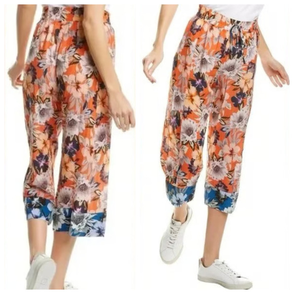 Johnny Was x Jade Silk Wide Leg Poonam Tropical Floral Crop Pants Sheer Size XL - Picture 14 of 14